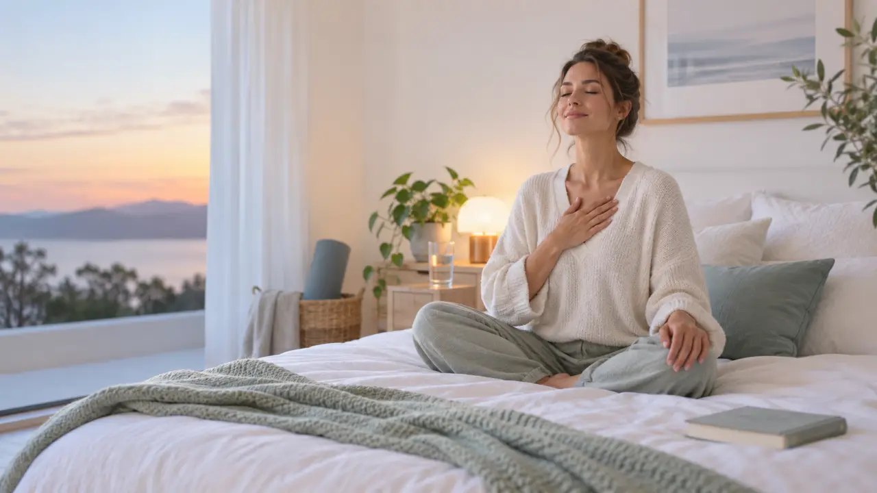 Personne pratiquant une routine de relaxation douce le soir