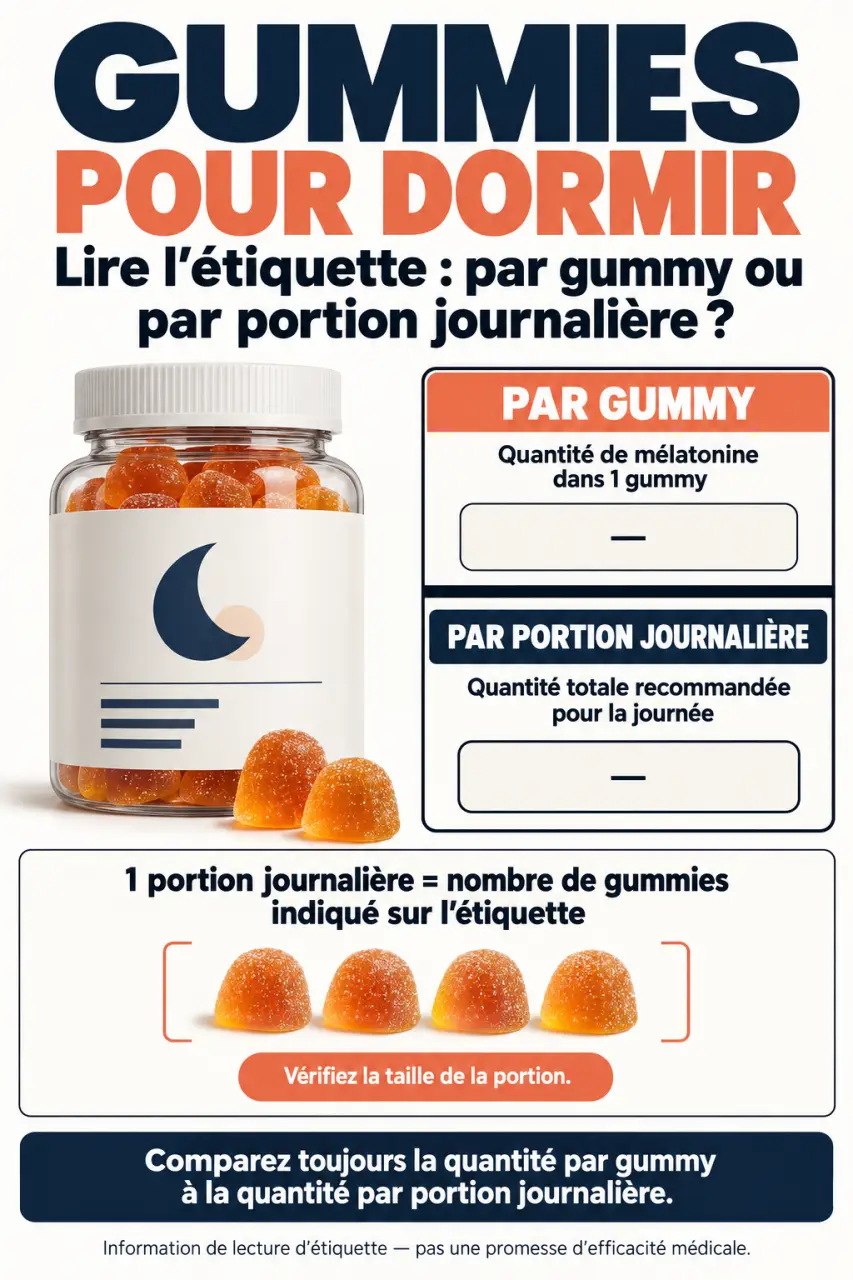 Infographie sur les gummies pour dormir et la différence entre dose par gummy et dose quotidienne