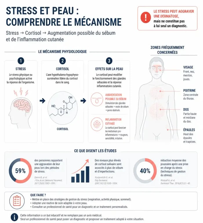 Boutons de stress sur le corps : mécanisme du stress et zones fréquentes d'apparition