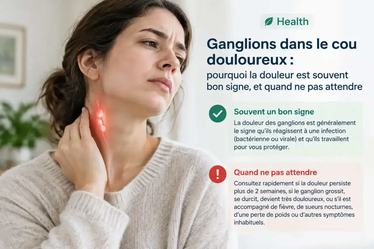 Ganglions dans le cou douloureux : pourquoi la douleur est souvent bon signe, et quand ne pas attendre