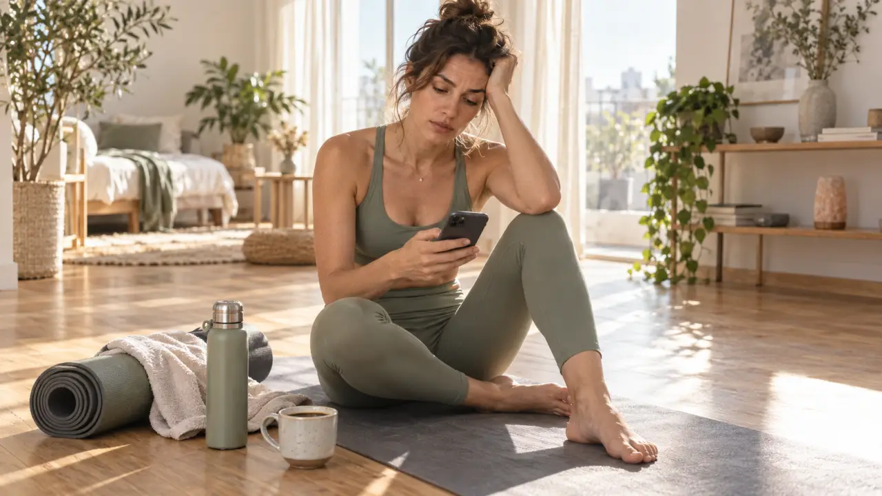 Personne se relaxant après une séance de yoga dans un intérieur lumineux